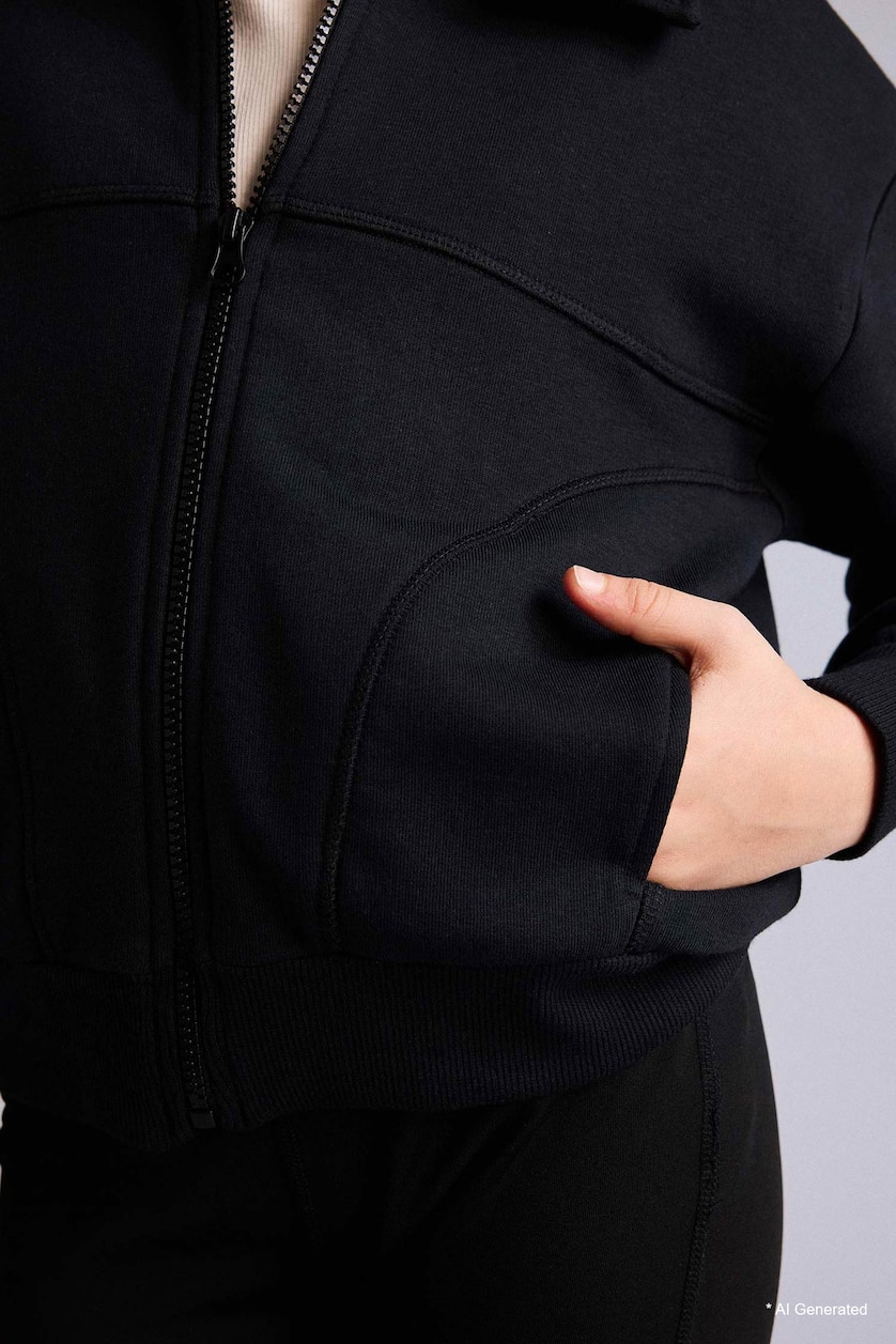 Young Girls - Teen Girls Black Girl Zip-Up Cardigan
