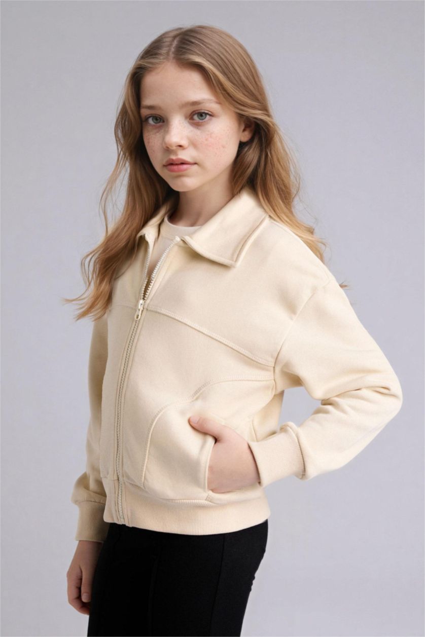 FILLES Écru Sweat zippé pour fille