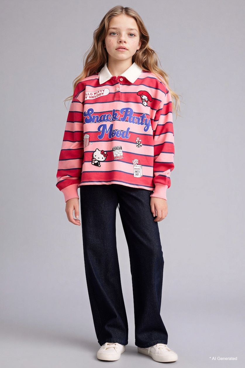 GIRLS & TEENS Pink Hello Kitty Licensed Polo Collar Sweatshirt