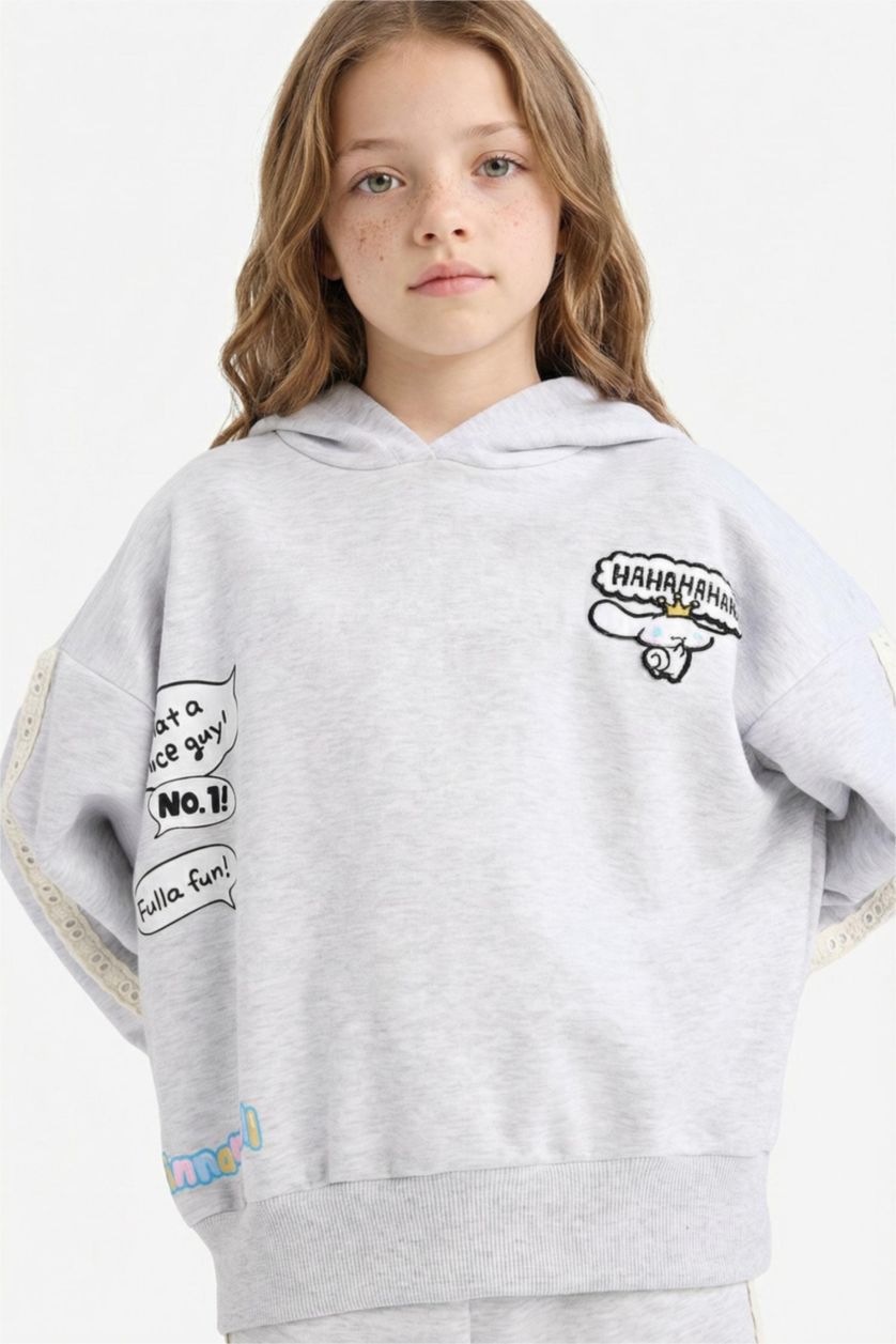 GIRLS & TEENS Light Grey Melange Girl Printed Hoodie