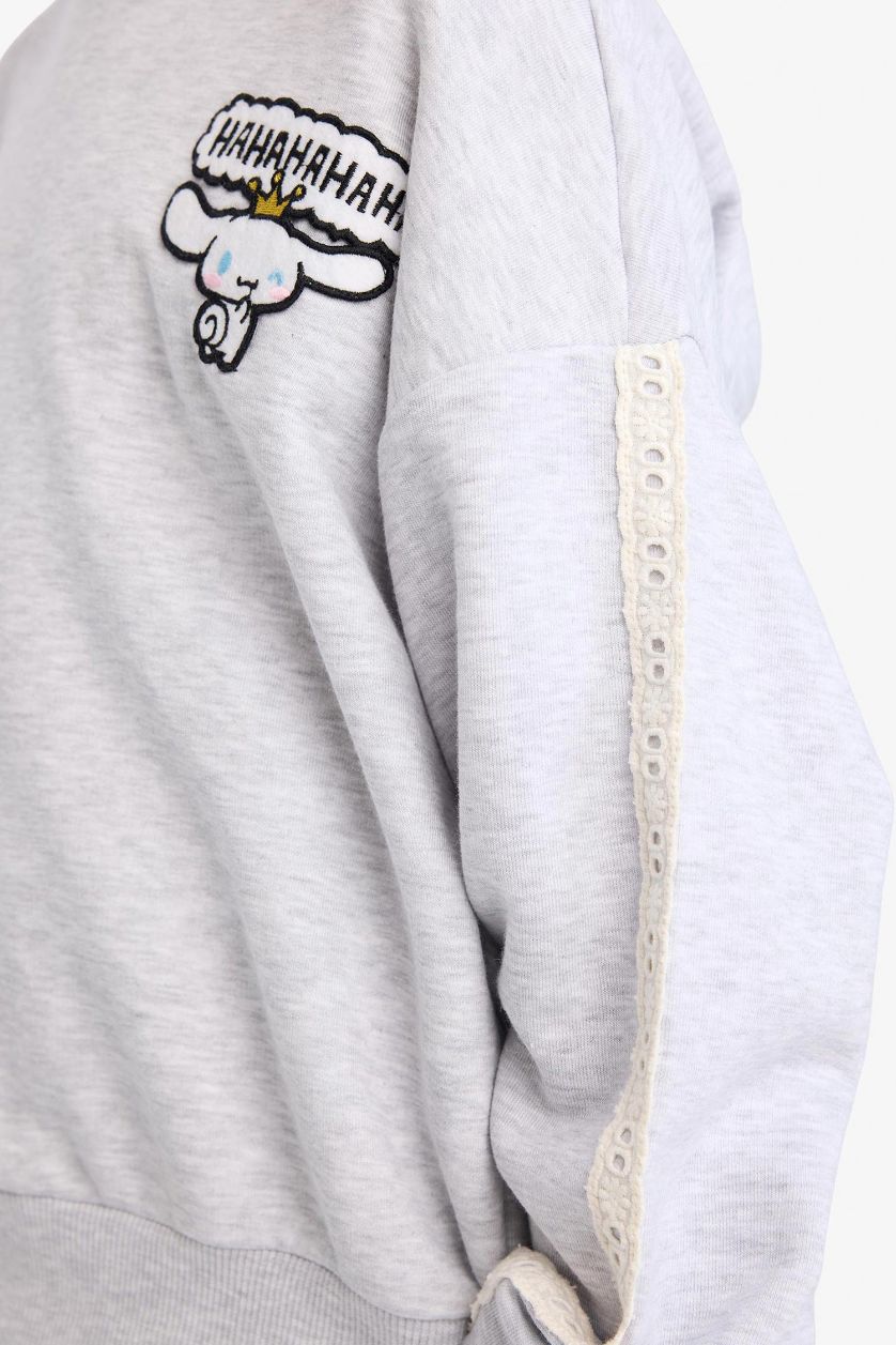 GIRLS & TEENS Light Grey Melange Girl Printed Hoodie