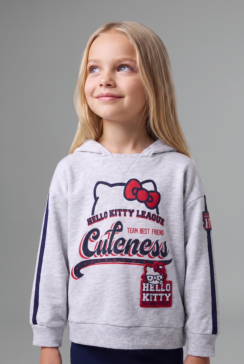 Baby Girls Grey Melange Girl Hello Kitty Hooded Sweatshirt Leggings 2 Piece Set