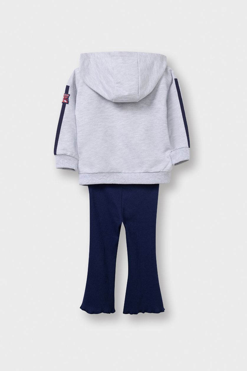 Kız Bebek Gri Melanj Hello Kitty 2'li Takım Kapüşonlu Sweatshirt Tayt Kız Bebek