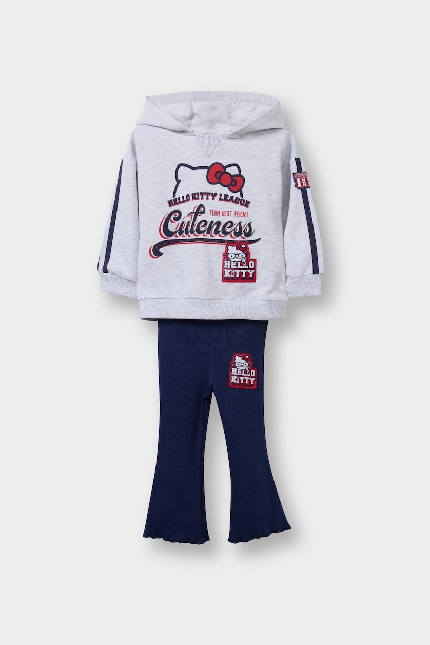 Baby Girls Grey Melange Girl Hello Kitty Hooded Sweatshirt Leggings 2 Piece Set