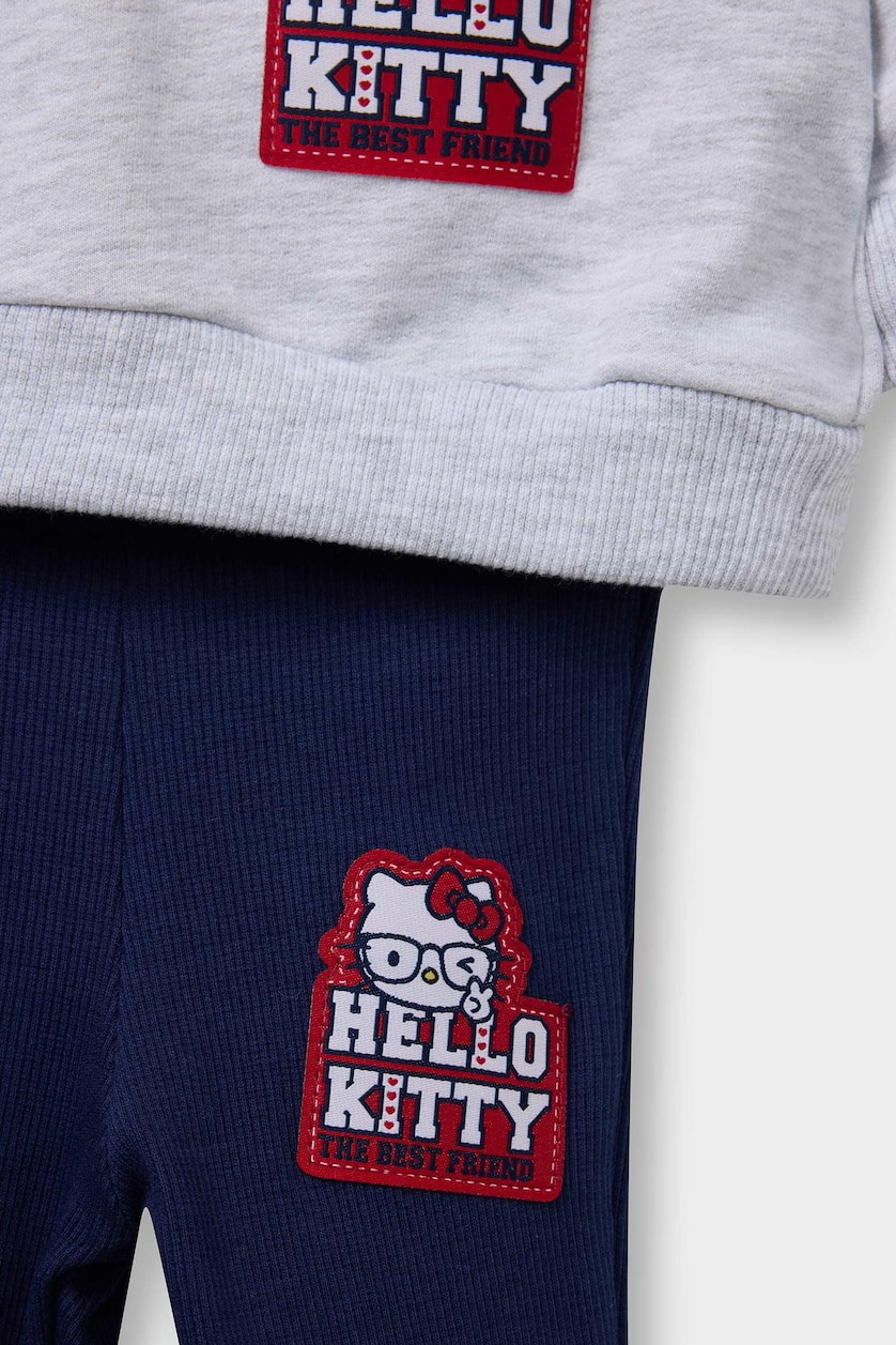 Baby Girls Grey Melange Girl Hello Kitty Hooded Sweatshirt Leggings 2 Piece Set