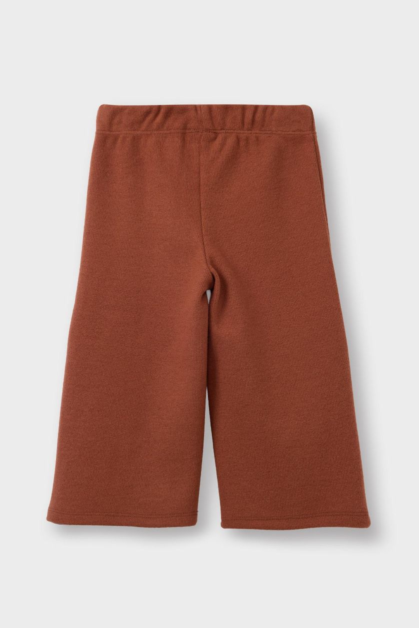 Kız Bebek Kahve Wide Leg Beli Lastikli Çiçekli Pantolon Kız Bebek