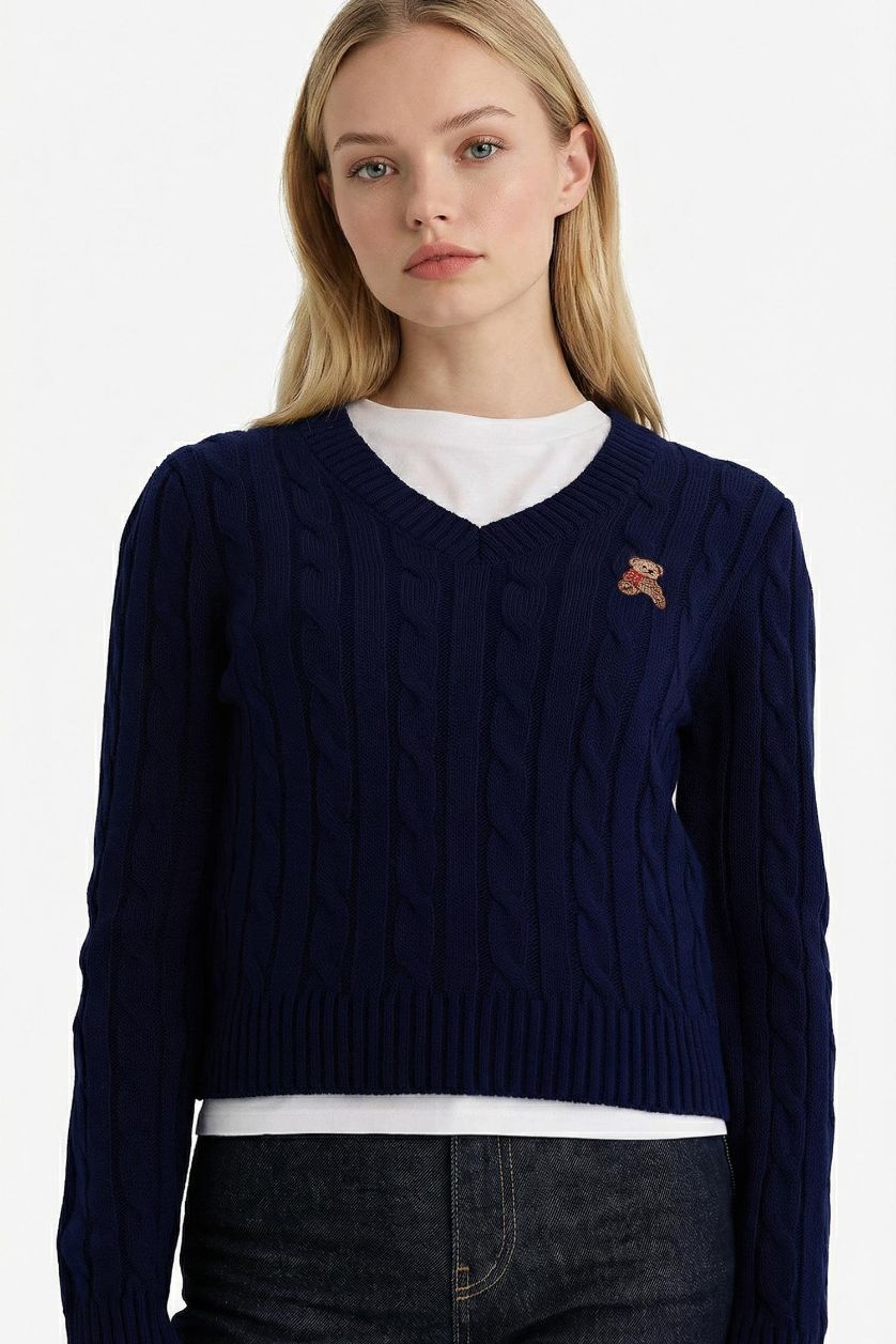 WOMAN NAVY Slim Fit V-Neck Pullover