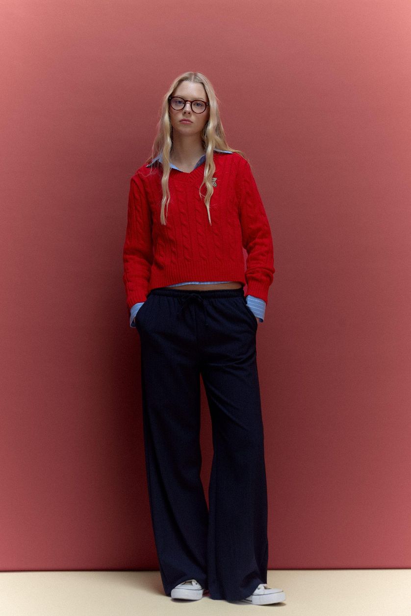 WOMAN Red Slim Fit V-Neck Pullover