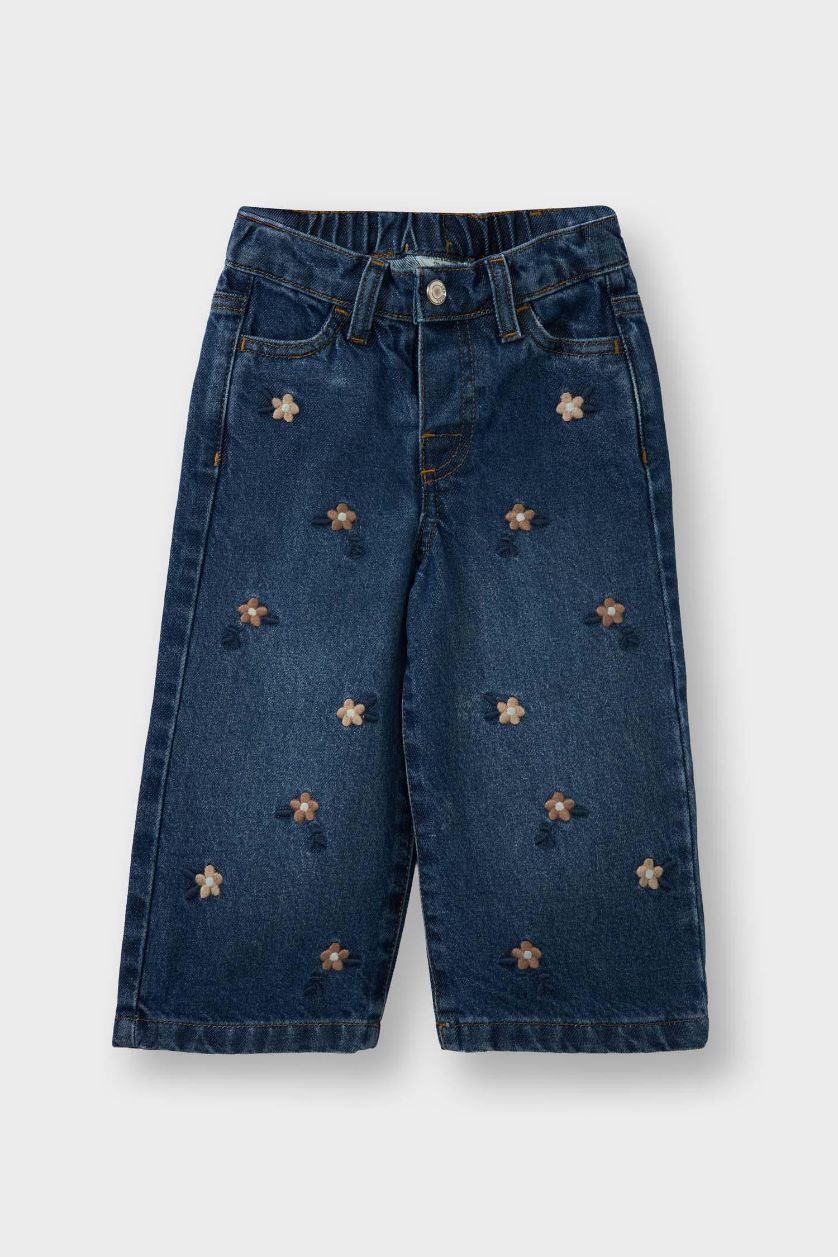 طفلة صغيرة أزرق بنطلون جينز بناتي فلورال كولوت فيت بخصر عالي