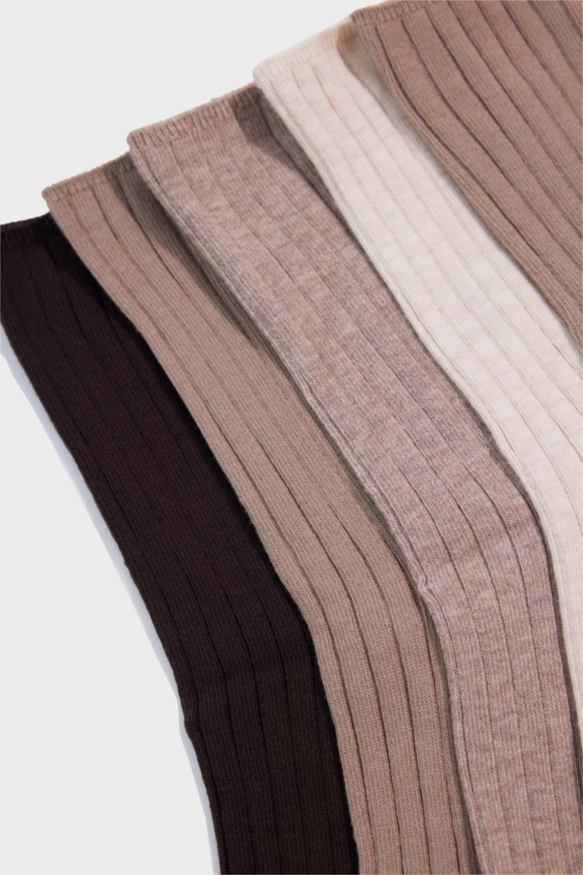 Kadın Kahve Kadın 5'li Pamuklu Uzun Çorap