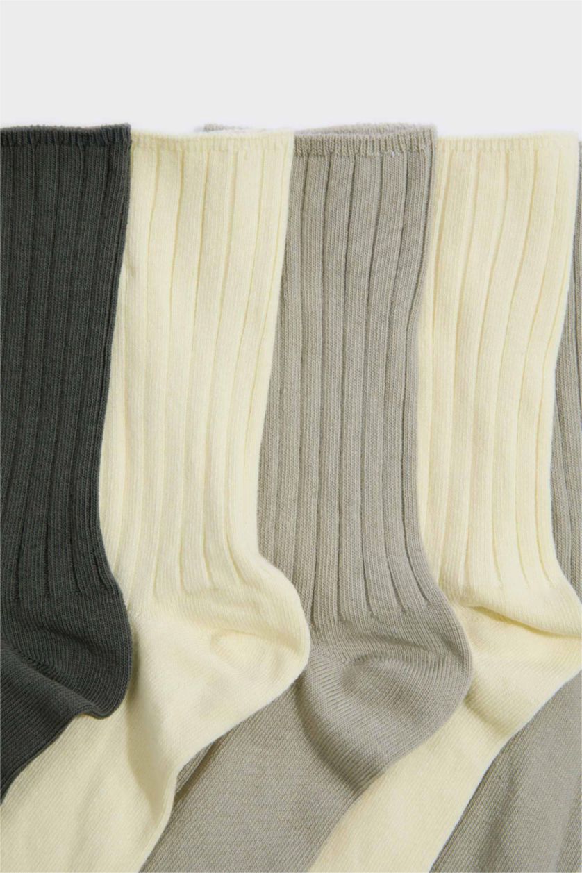 Kadın Açık Sarı Kadın 5'li Pamuklu Uzun Çorap