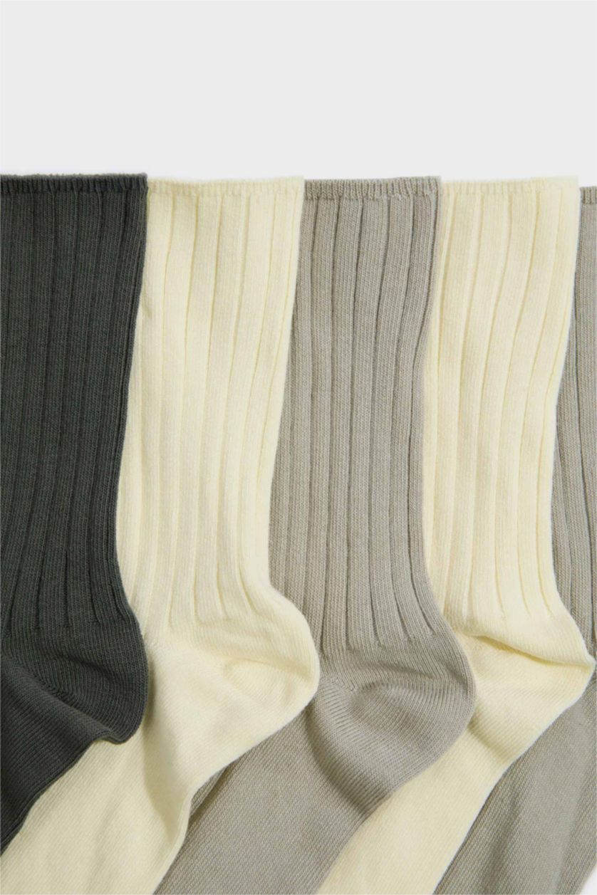 Kadın Açık Sarı Kadın Rahat Lastikli 5'li Pamuklu Uzun Çorap