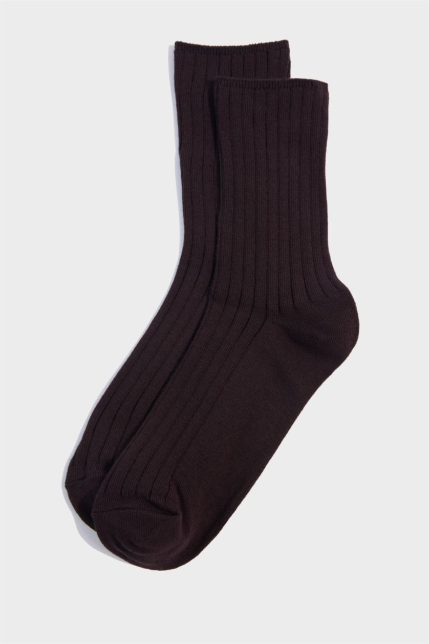 Kadın Bordo 3'lü Pamuklu Uzun Çorap