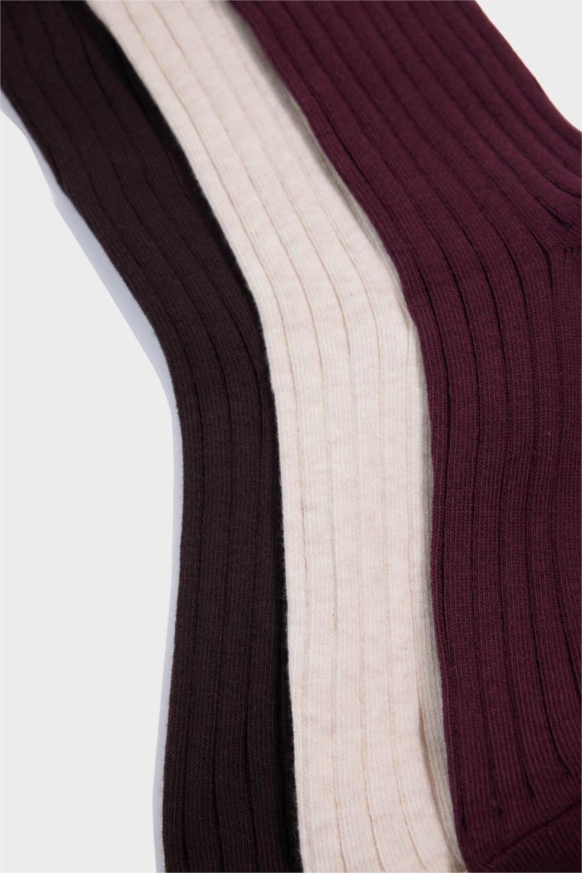 Kadın Bordo 3'lü Pamuklu Uzun Çorap