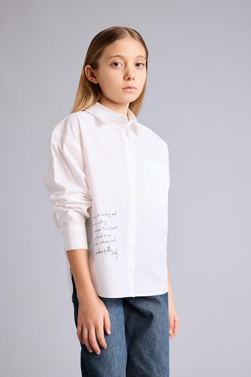 Young Girls - Teen Girls White Girl Regular Fit Printed Long Sleeve Shirt