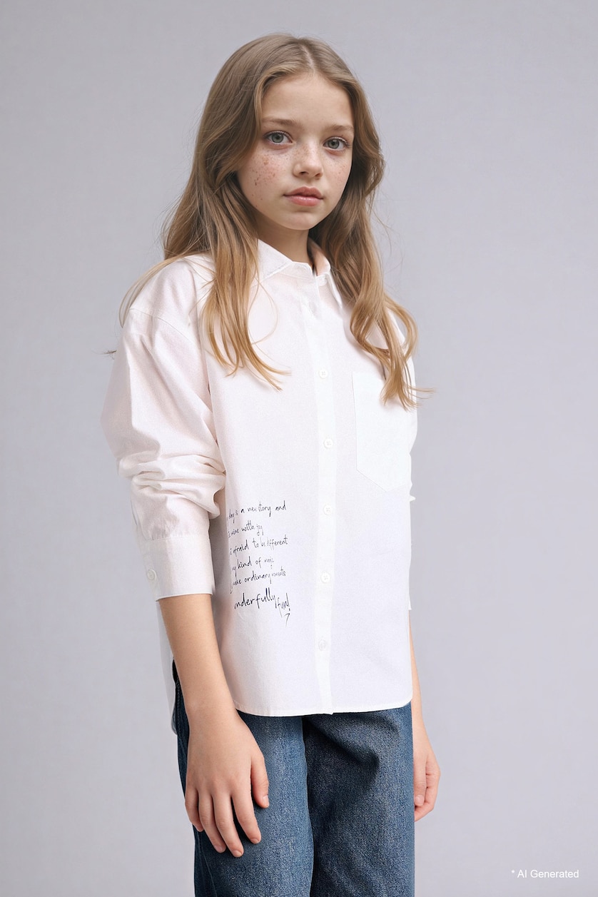 Young Girls - Teen Girls White Girl Regular Fit Printed Long Sleeve Shirt