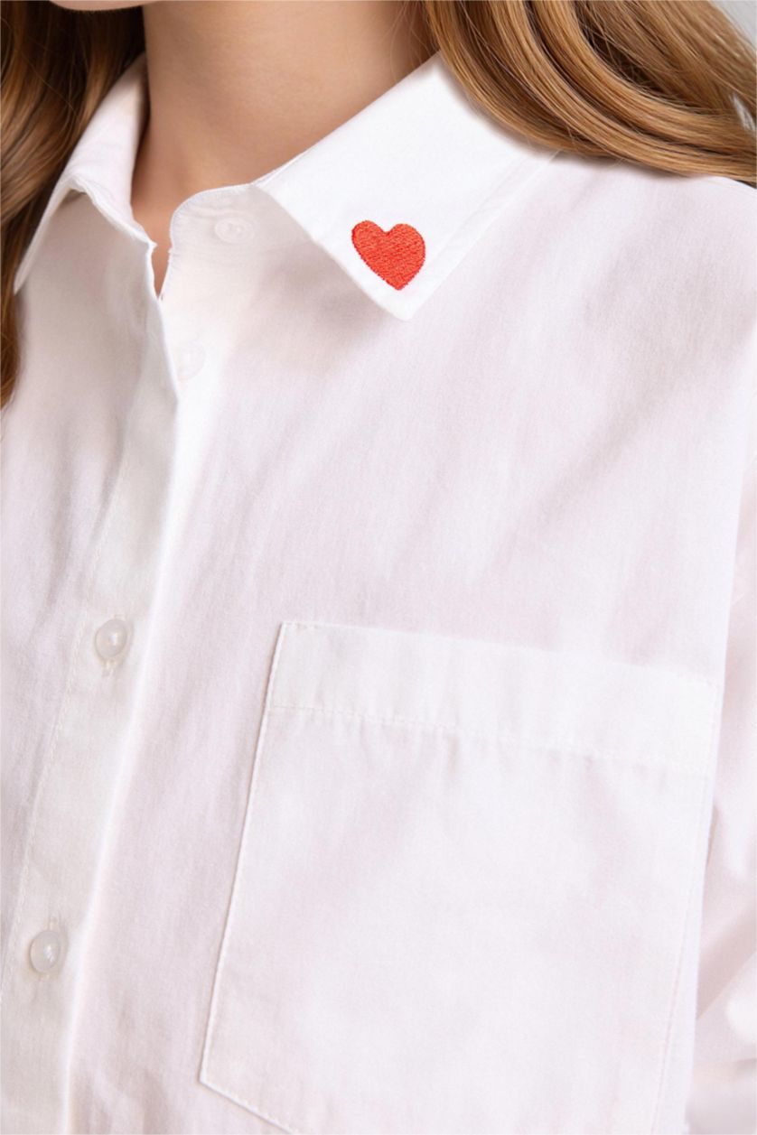 Kız Çocuk - Genç Kız Beyaz Baskılı Poplin Gömlek Kız Çocuk