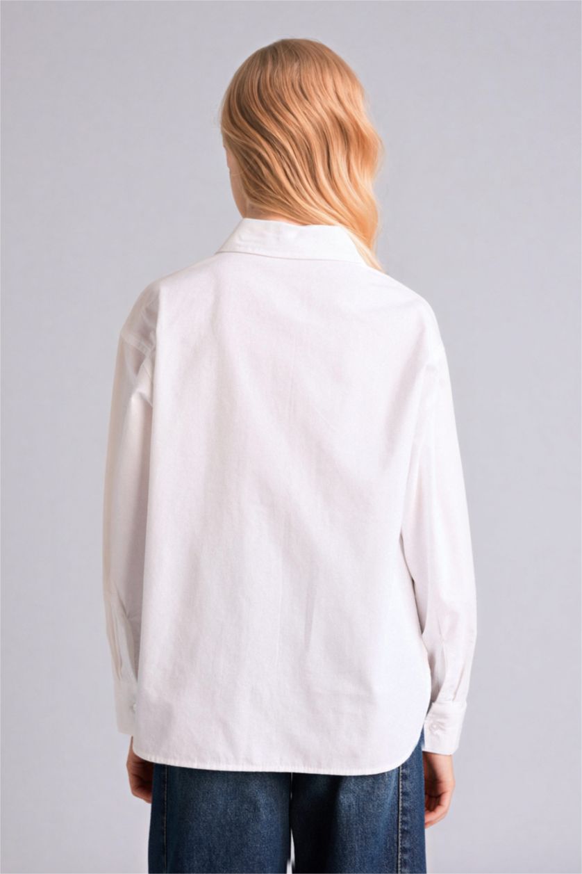 Kız Çocuk - Genç Kız Beyaz Baskılı Poplin Gömlek Kız Çocuk