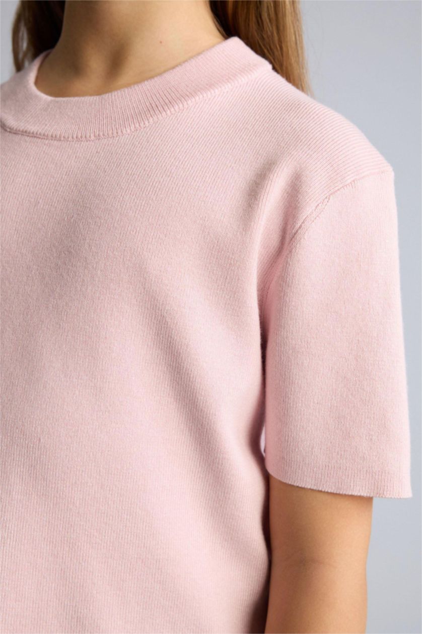 GIRLS & TEENS Light Pink بلوفر بناتي مضلع قصة عادية بياقة مستديرة