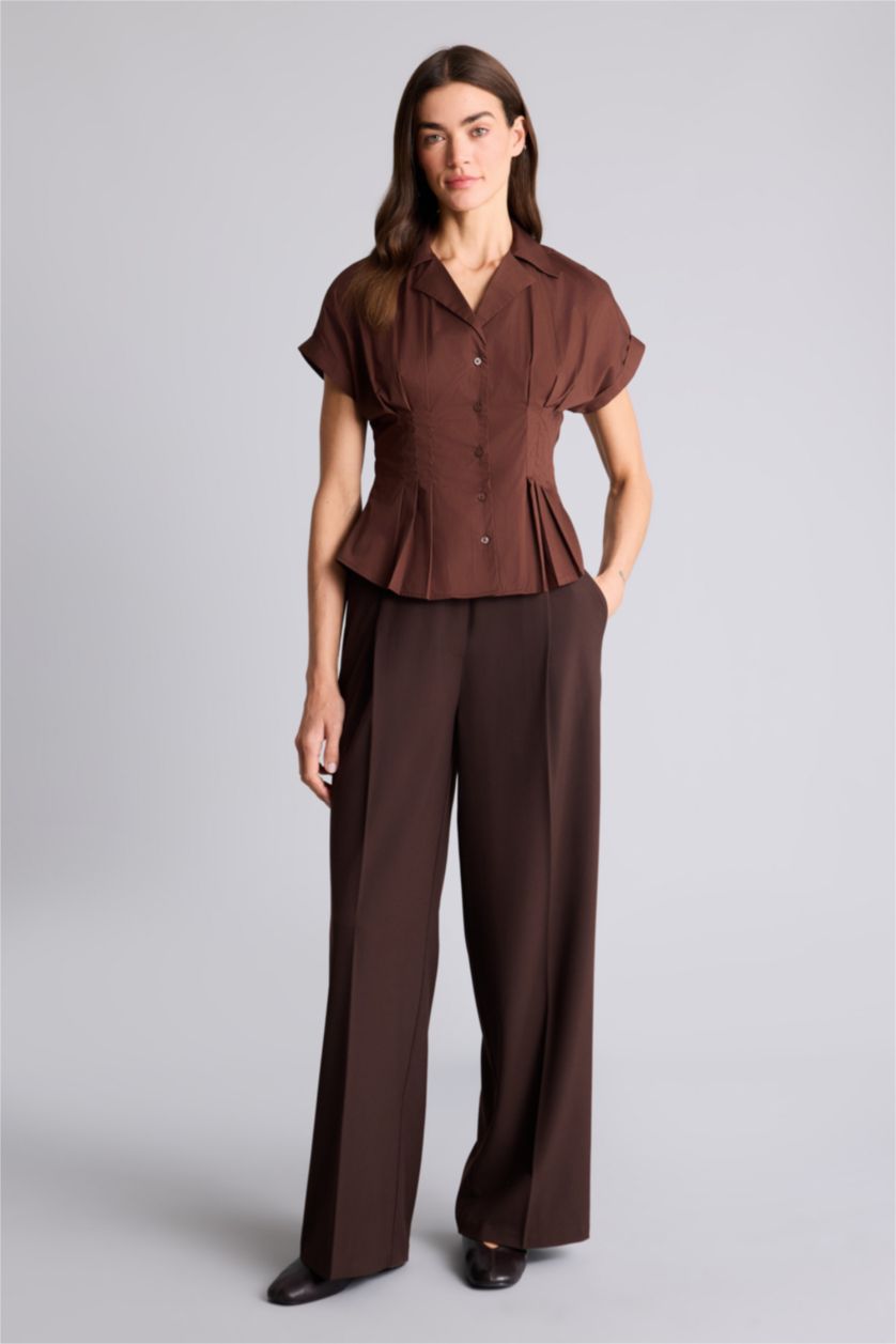 Женщины Коричневый Рубашка с коротким рукавом приталенного кроя из поплина для женщин