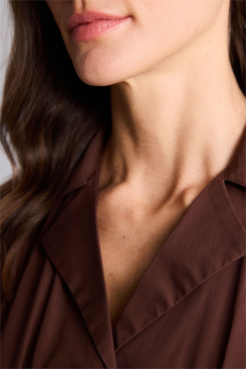 Женщины Коричневый Рубашка с коротким рукавом приталенного кроя из поплина для женщин