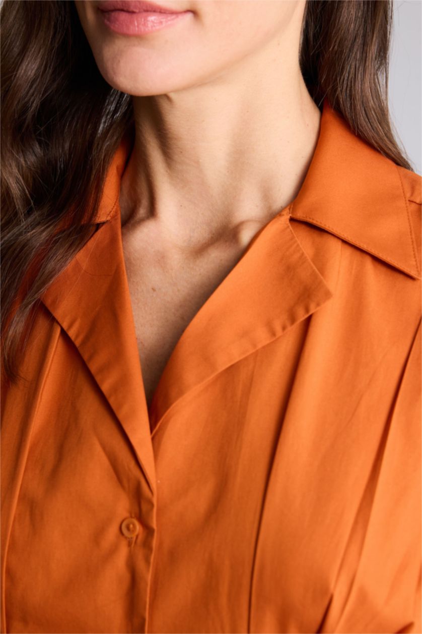 Женщины Оранжевый Рубашка с коротким рукавом приталенного кроя из поплина для женщин