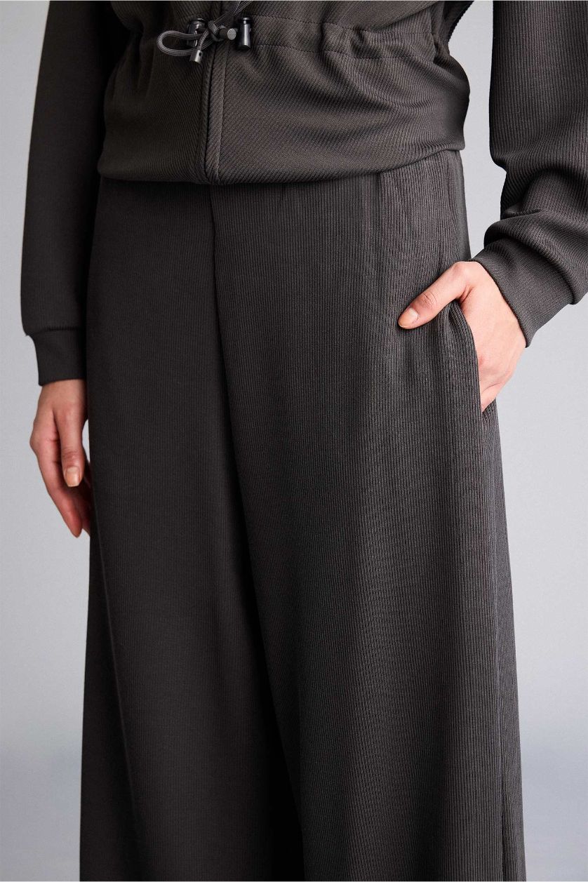 Kadın Antrasit Wıde Leg Cepli Geniş Paça Uzun Modal Sporcu Pantolon