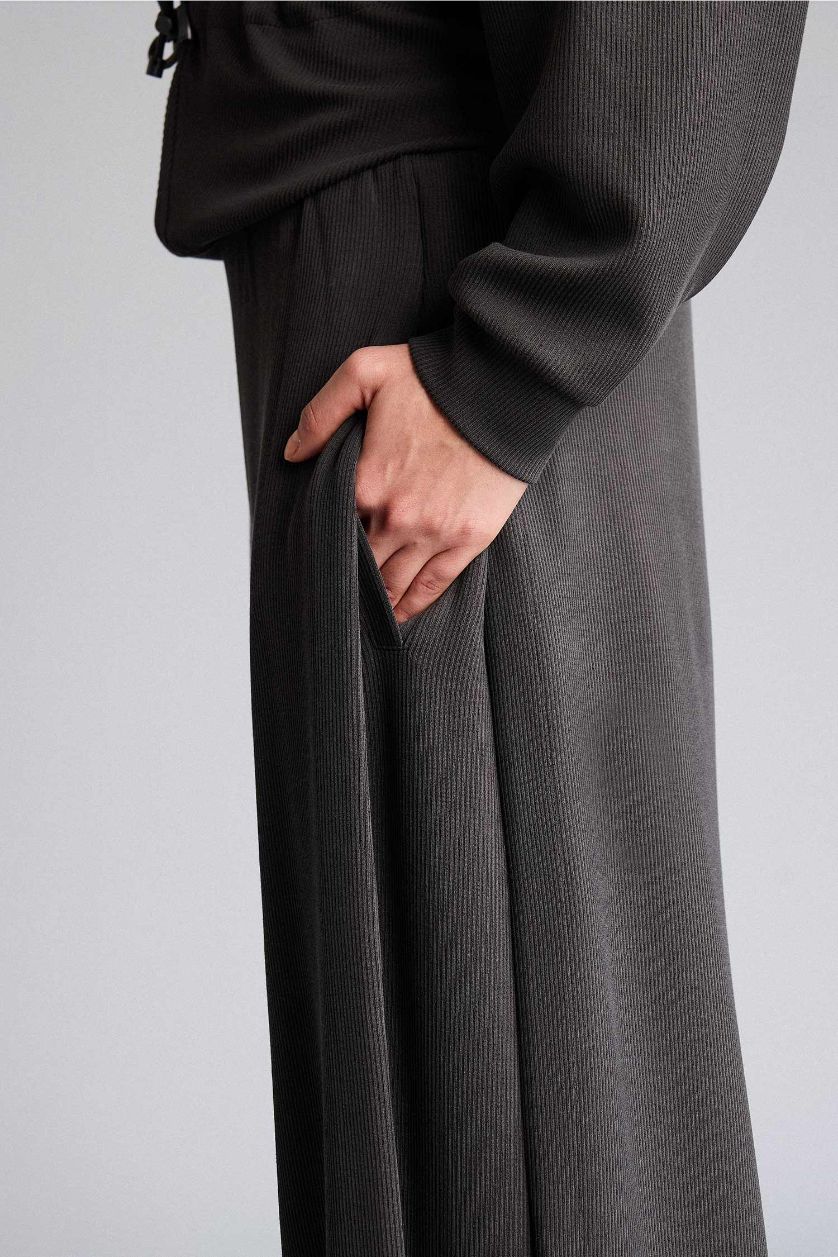 Kadın Antrasit Wıde Leg Cepli Geniş Paça Uzun Modal Sporcu Pantolon