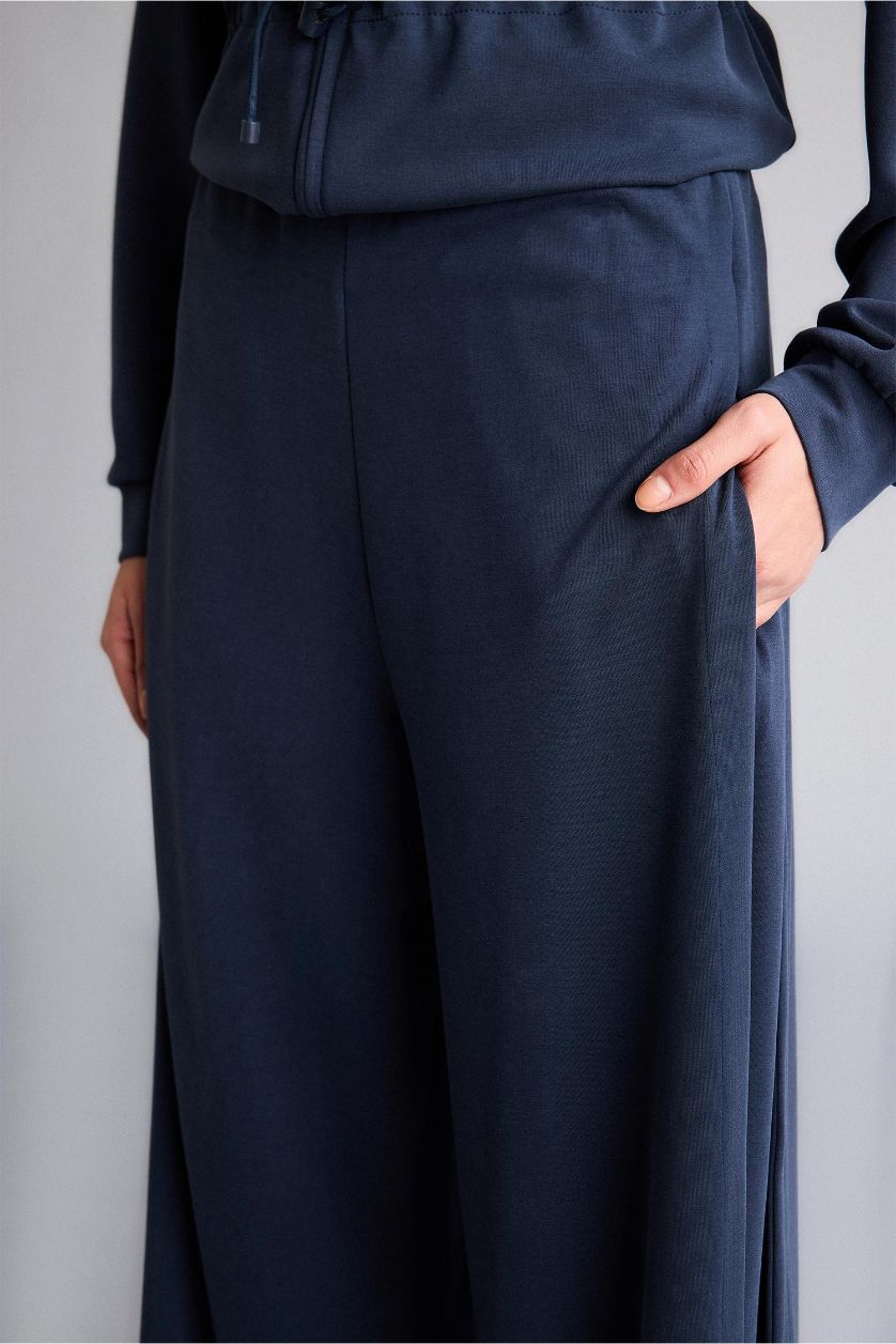 WOMAN NAVY Wide Leg Long Modal Sports Sweatpants