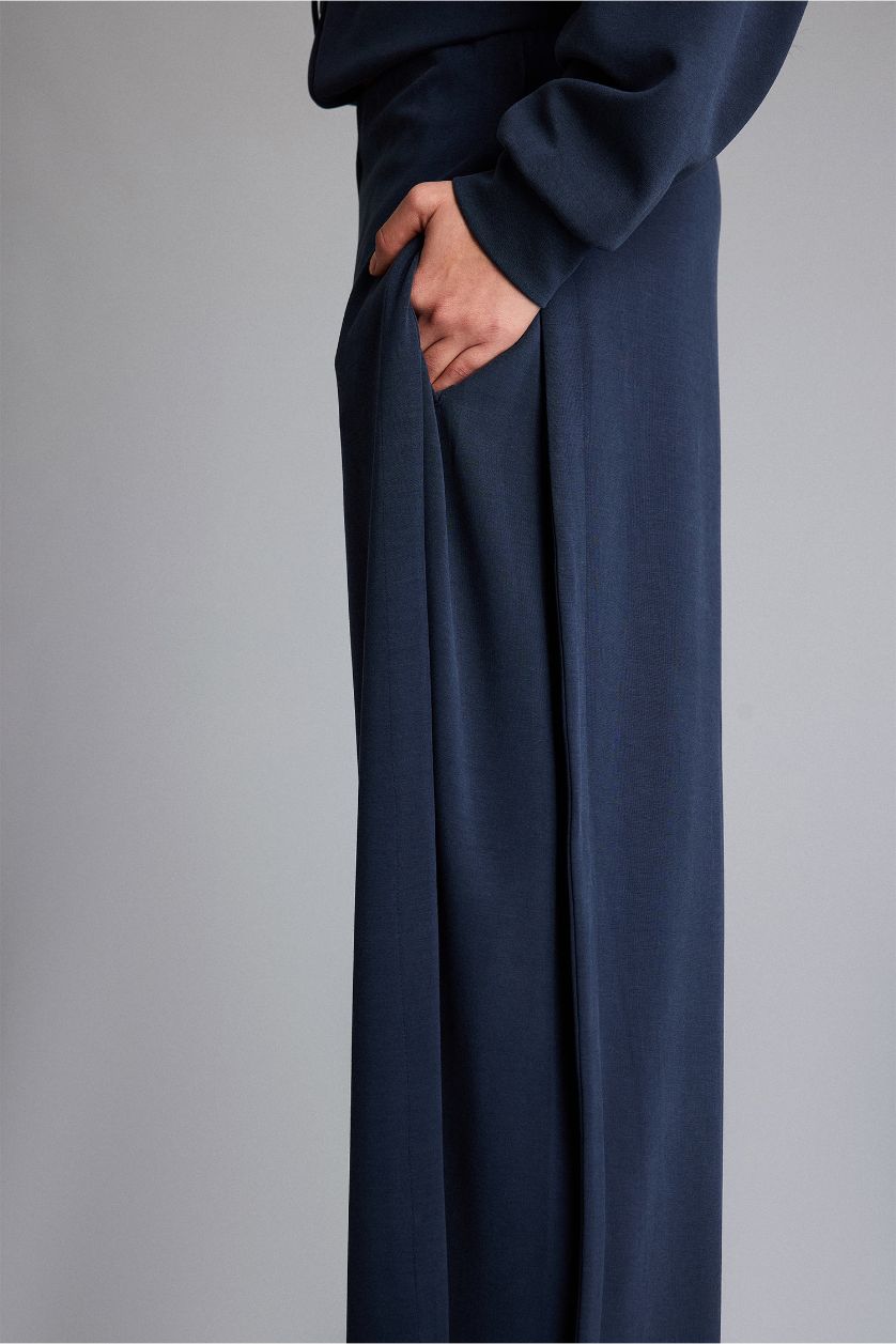 WOMAN NAVY Wide Leg Long Modal Sports Sweatpants