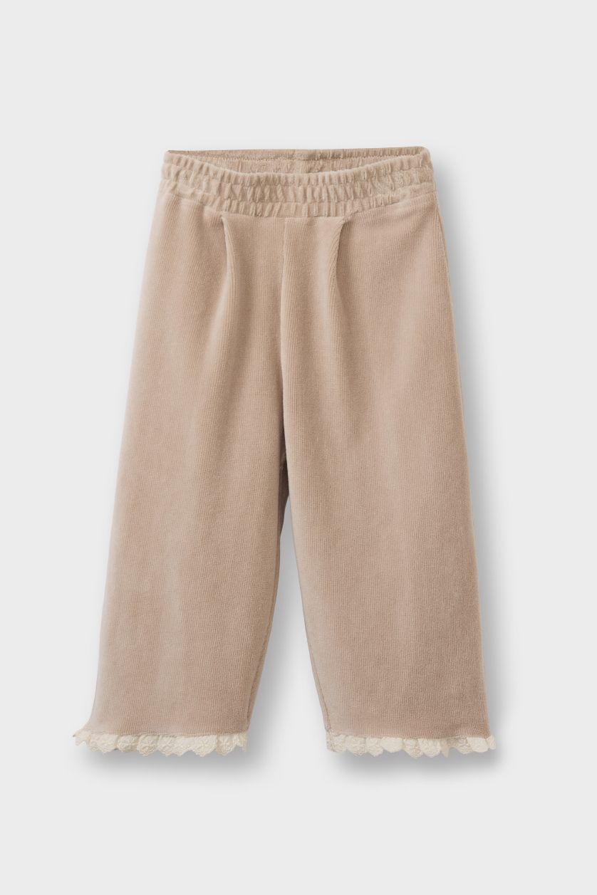 Kız Bebek Haki Wide Baggy Fit Fitilli Kadife Pantolon Kız Bebek