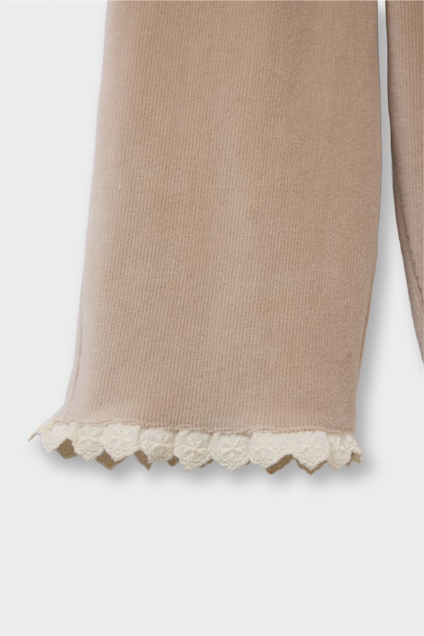 Kız Bebek Haki Wide Baggy Fit Fitilli Kadife Pantolon Kız Bebek