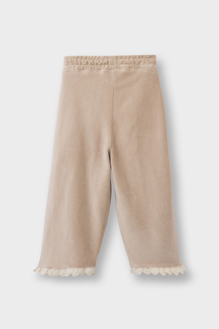 Kız Bebek Haki Wide Baggy Fit Fitilli Kadife Pantolon Kız Bebek