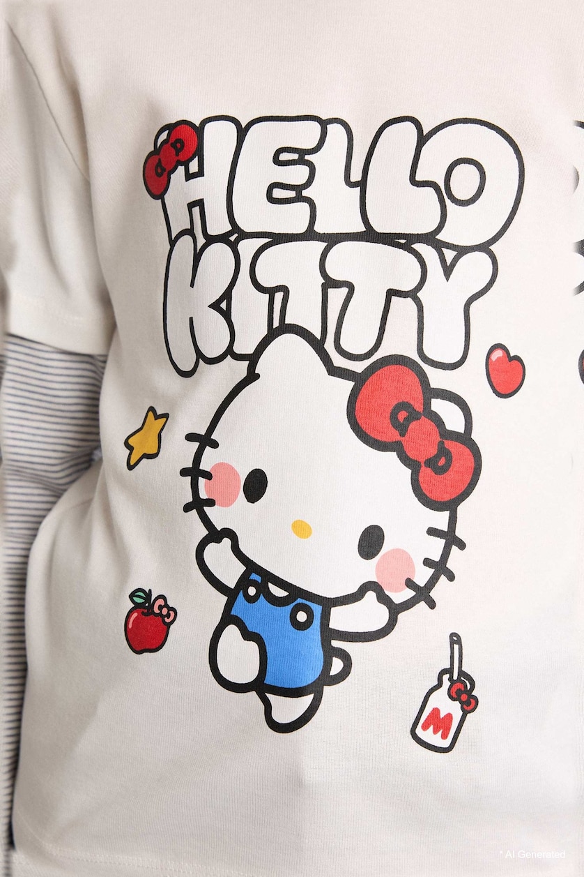 Young Girls - Teen Girls Ecru Girl Hello Kitty Crew Neck Long Sleeve T-Shirt