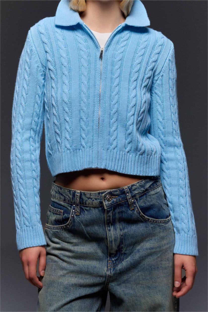 Женщины Светло-синий Кардиган приталенного кроя для женщин