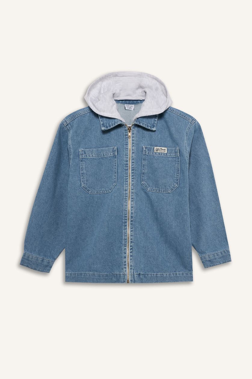 Erkek Çocuk - Genç Erkek Mavi Çıkarılabilir Kapüşonlu Ceket Erkek Çocuk
