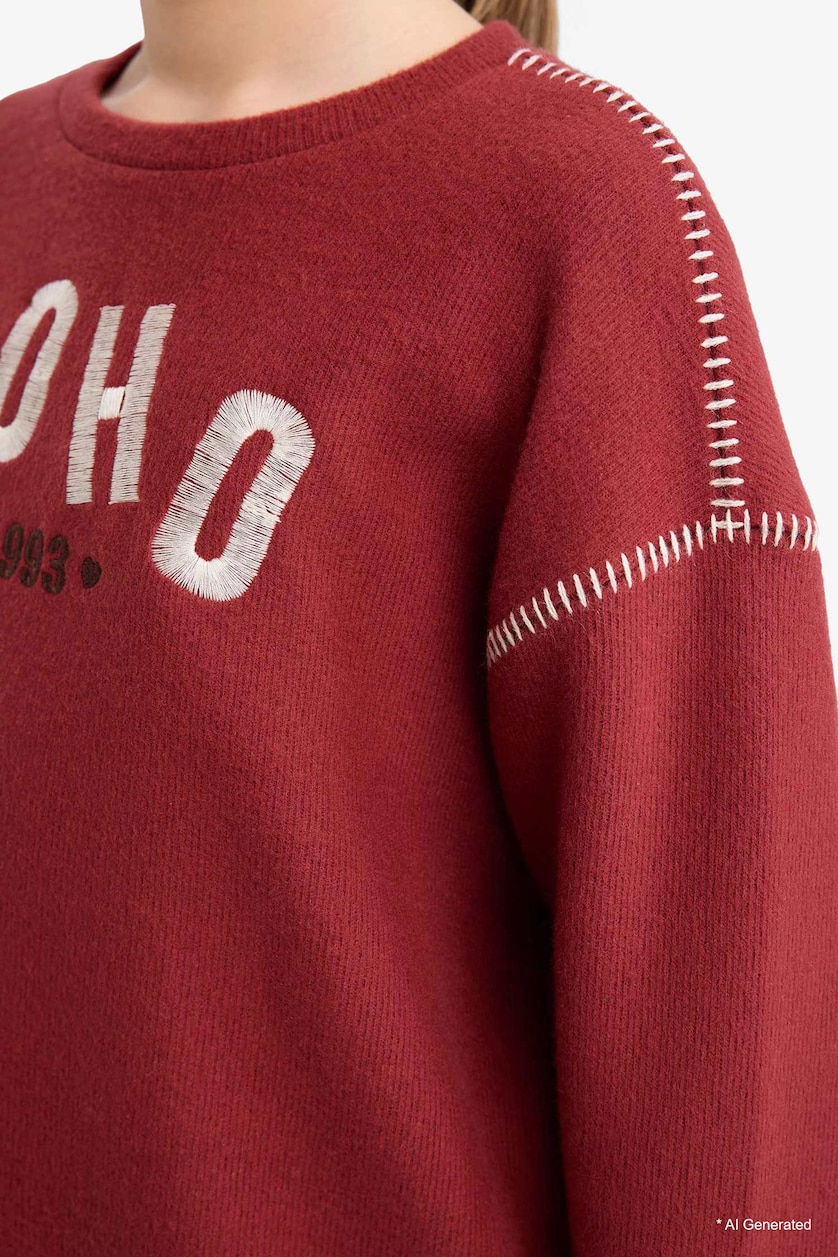 بنات خمري Girl Overshirt Fit Crew Neck Printed T-shirt