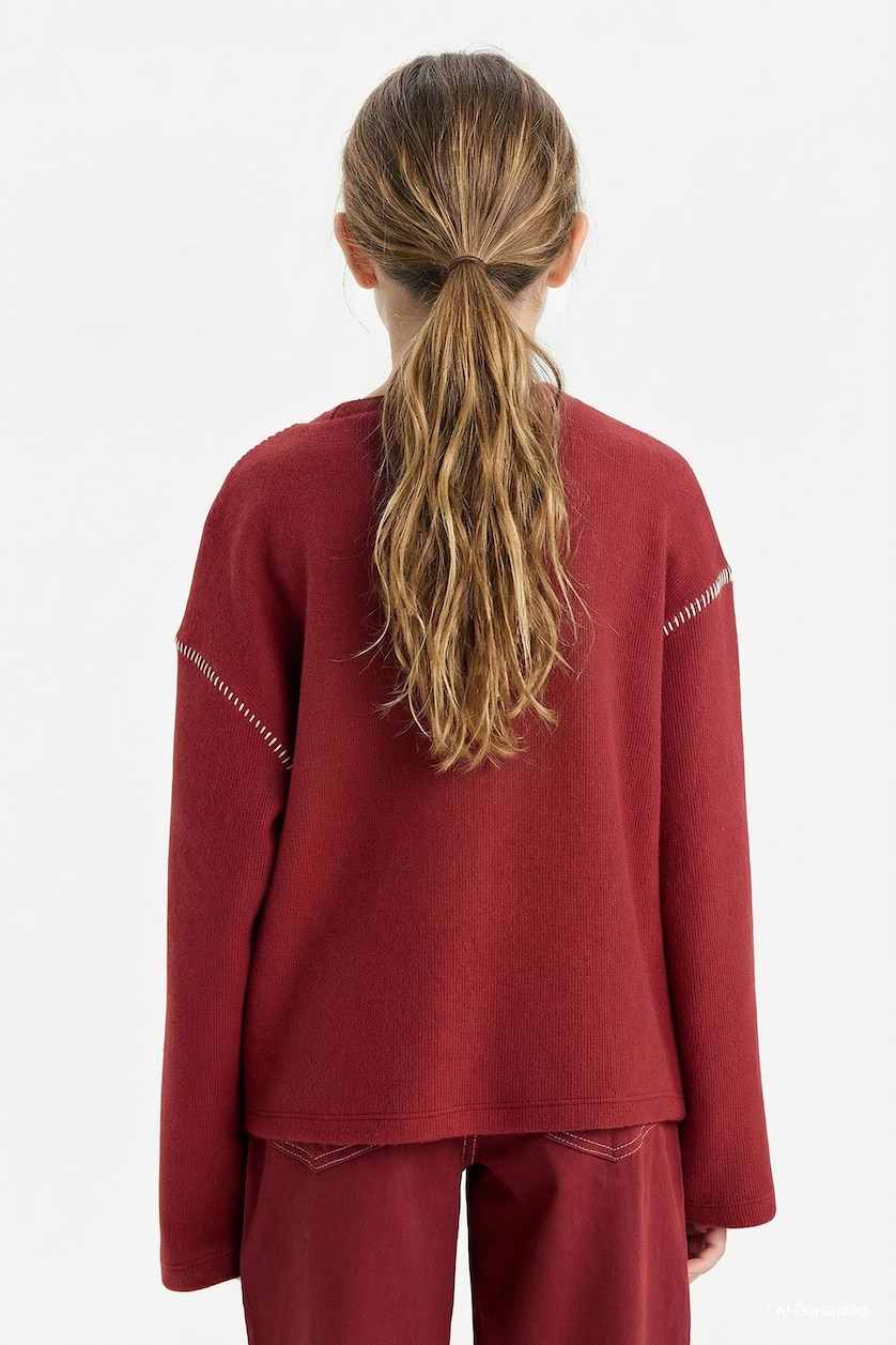 بنات خمري Girl Overshirt Fit Crew Neck Printed T-shirt
