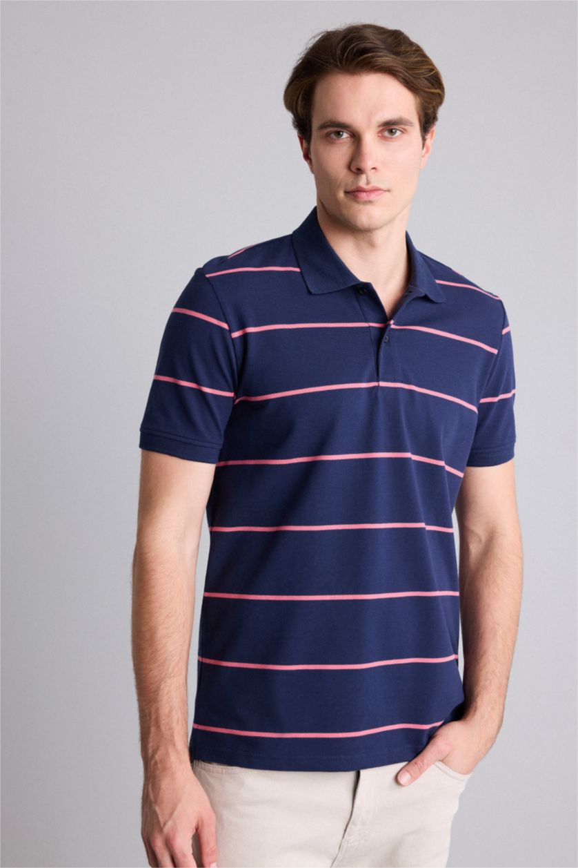 Men NAVY Regular Fit Striped Short Sleeve Polo T-Shirt