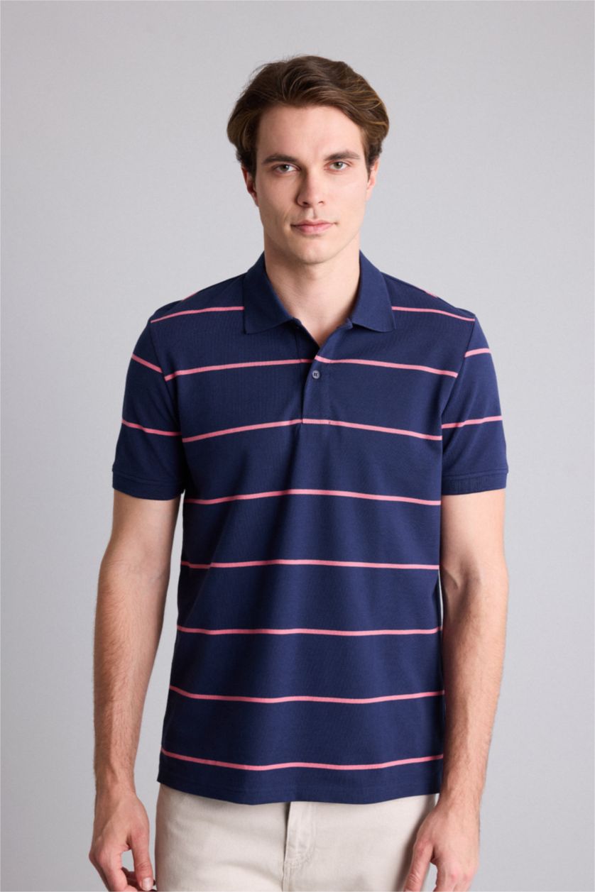 Men NAVY Regular Fit Striped Short Sleeve Polo T-Shirt
