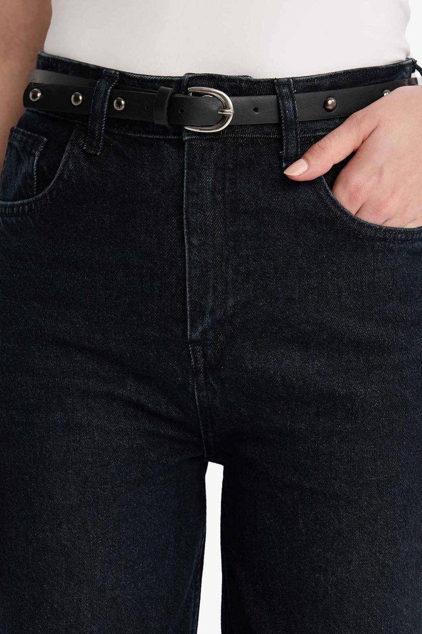 Kadın Siyah 90's Wıde Leg Yüksek Bel Uzun Jean Yıkamalı Pantolon