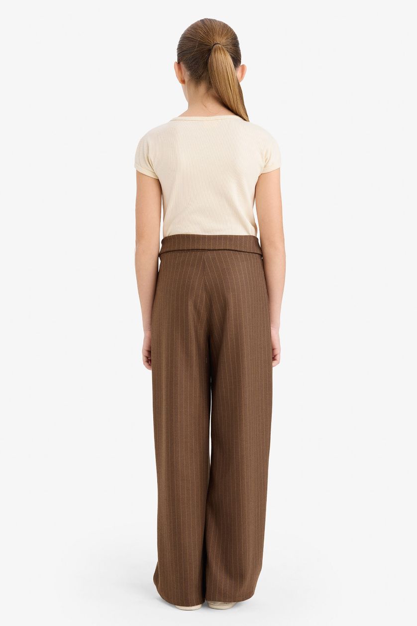 بناتي بني بنطلون بناتي مخطط وايد ليج برجل واسع