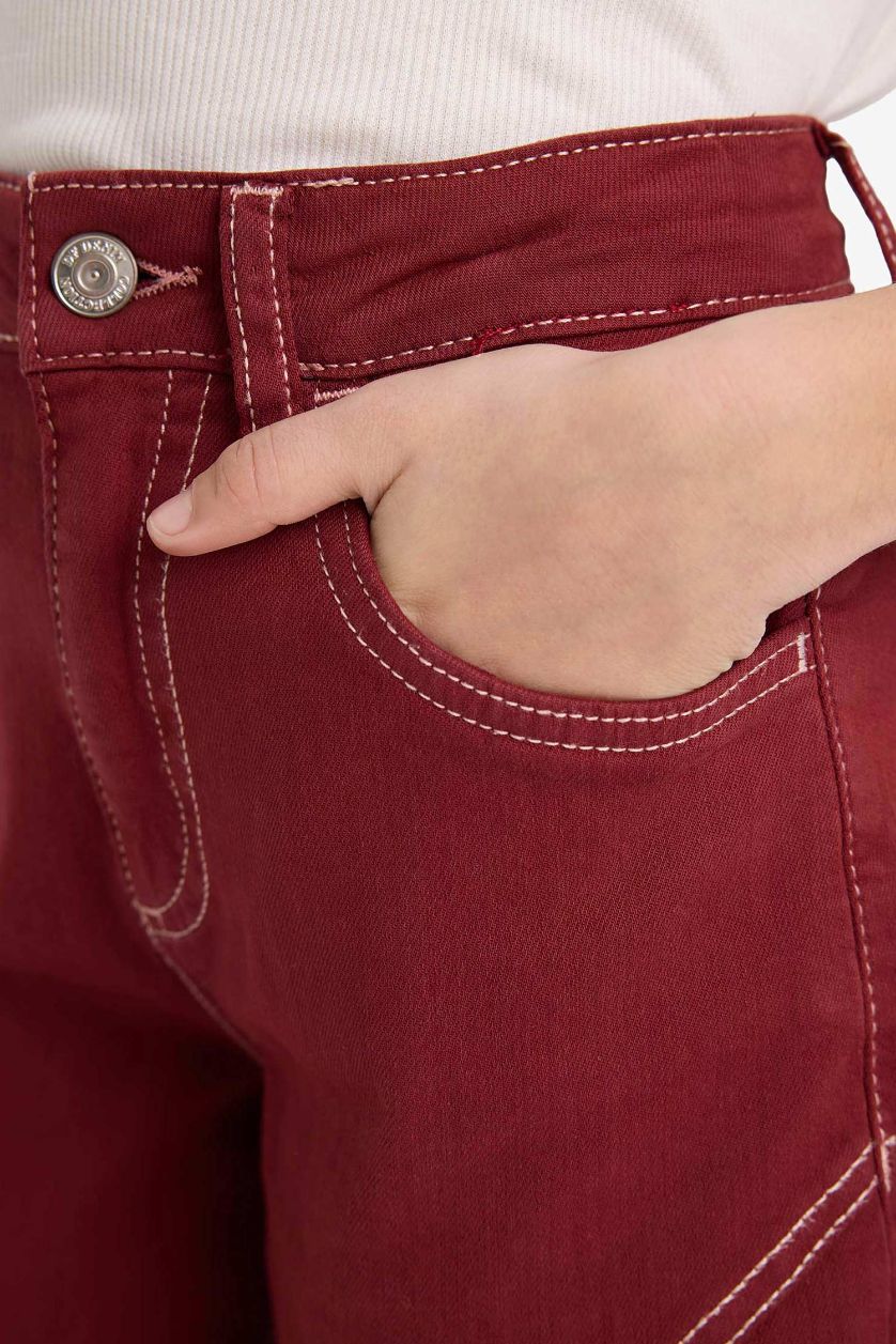 Kız Çocuk - Genç Kız Bordo Wide Leg Geniş Paça Gabardin Pantolon Kız Çocuk