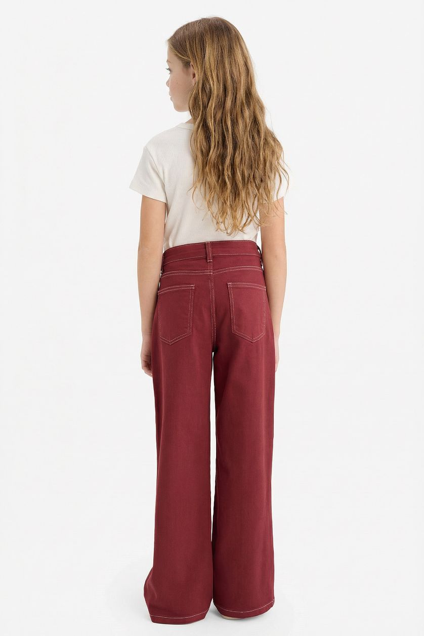 Kız Çocuk - Genç Kız Bordo Wide Leg Geniş Paça Gabardin Pantolon Kız Çocuk