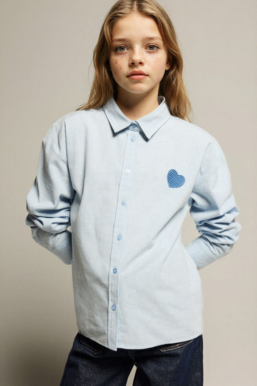 GIRLS & TEENS Light Blue Regular Fit Long Sleeve Poplin Shirt