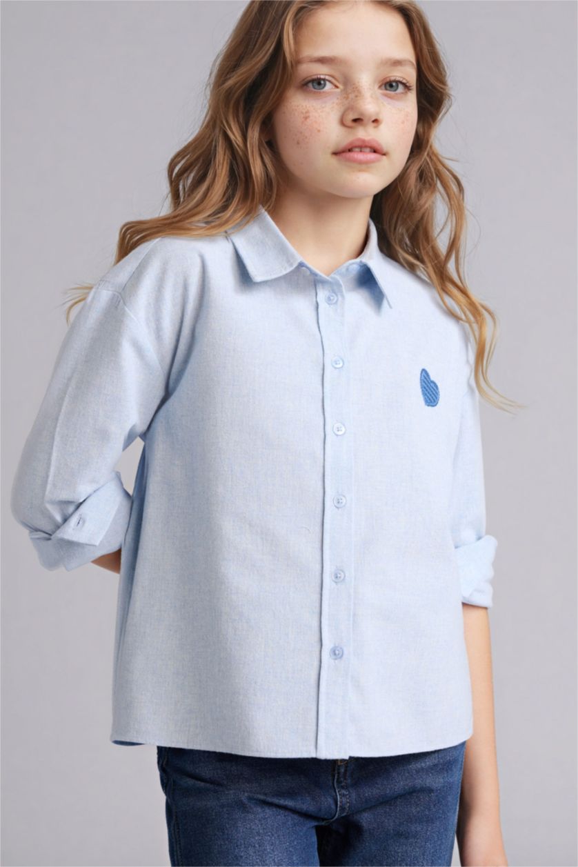 GIRLS & TEENS Light Blue Regular Fit Long Sleeve Poplin Shirt