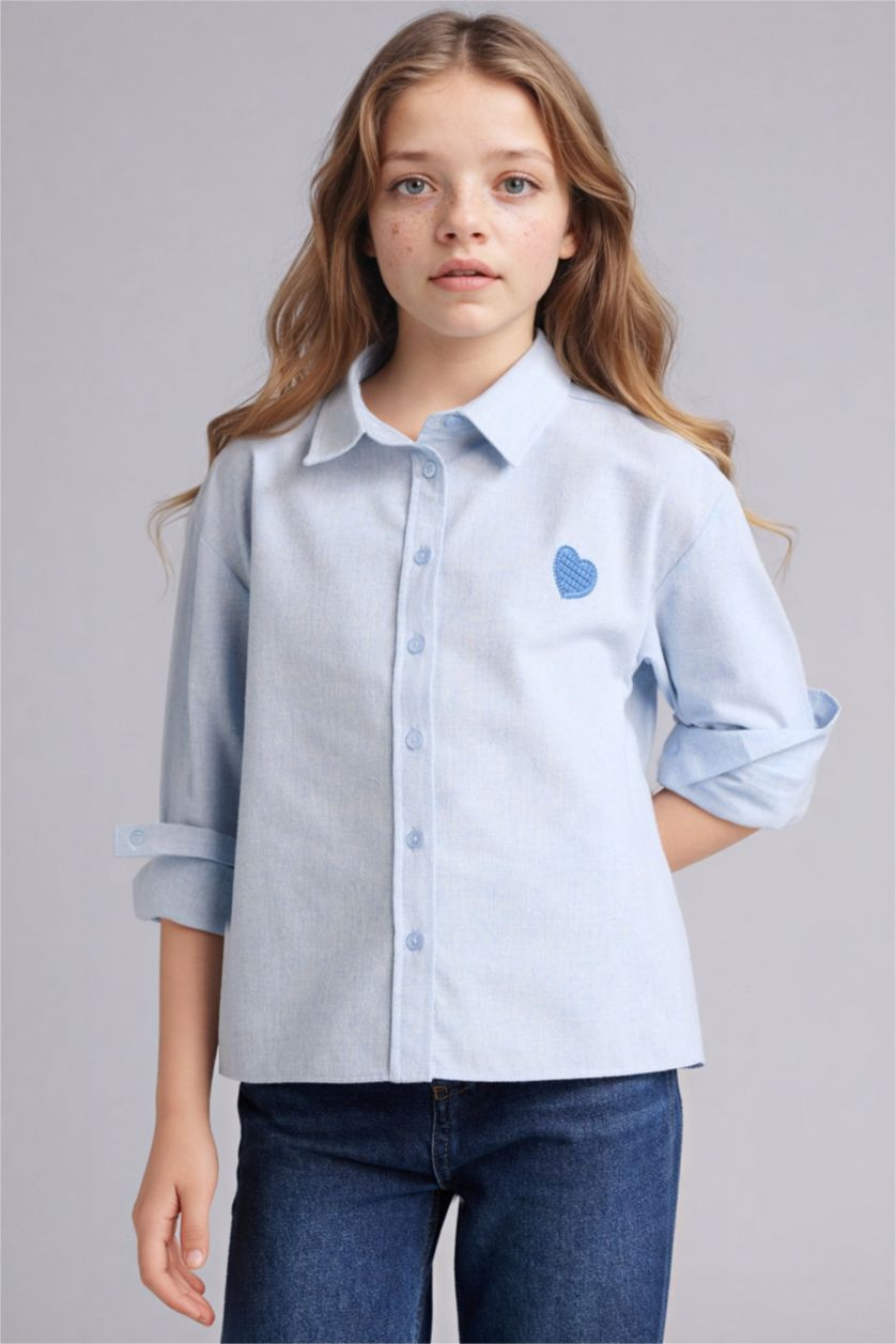 GIRLS & TEENS Light Blue Regular Fit Long Sleeve Poplin Shirt