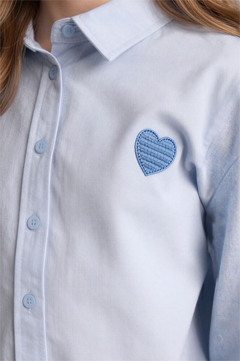 GIRLS & TEENS Light Blue Regular Fit Long Sleeve Poplin Shirt