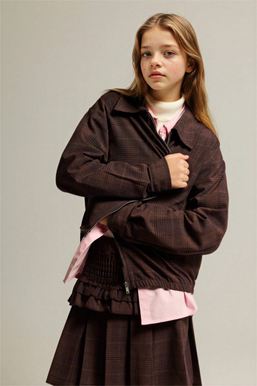 Kız Çocuk - Genç Kız Kahve Kadife Fermuarlı Ceket Kız Çocuk