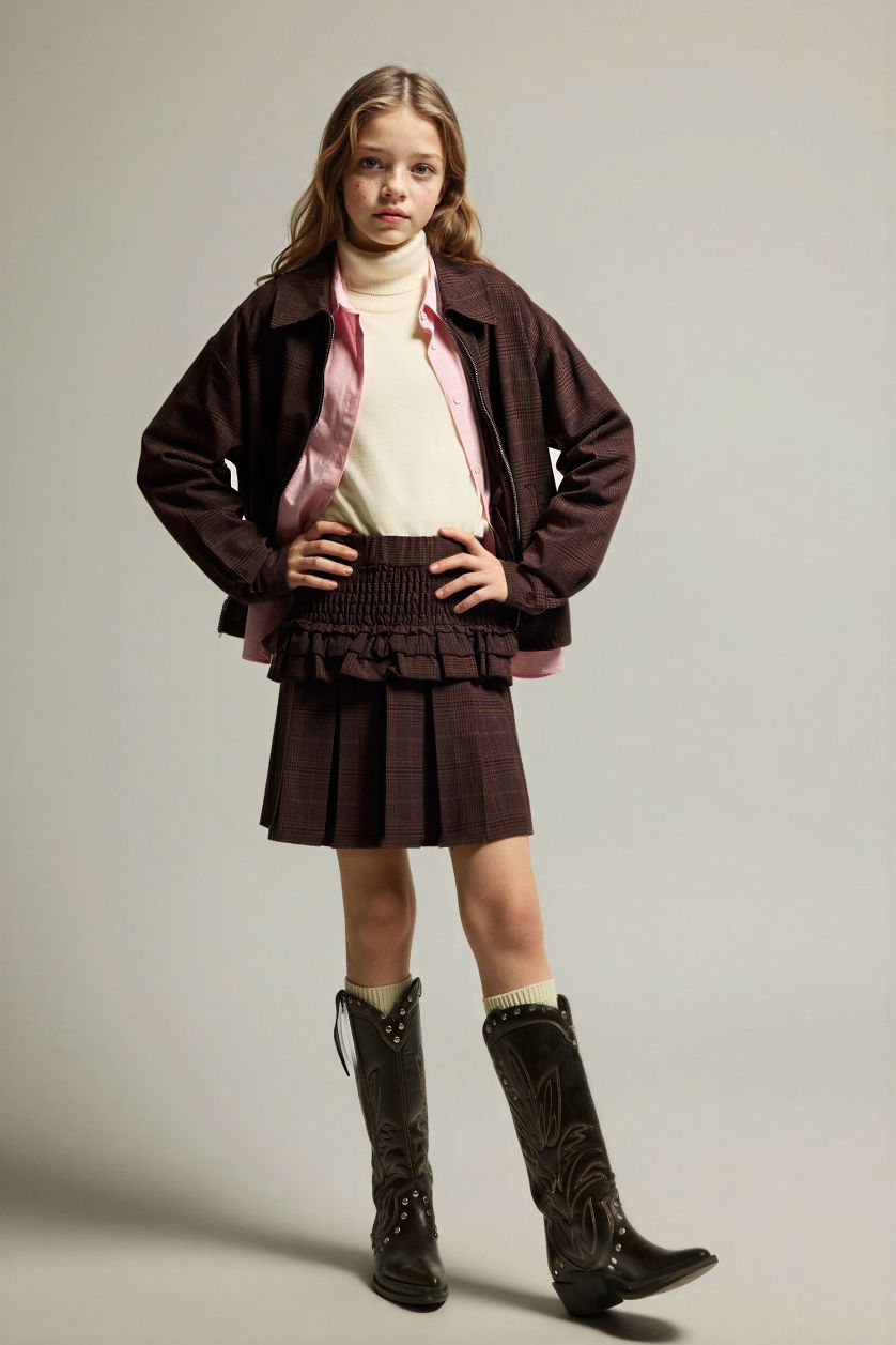 Kız Çocuk - Genç Kız Kahve Kadife Fermuarlı Ceket Kız Çocuk